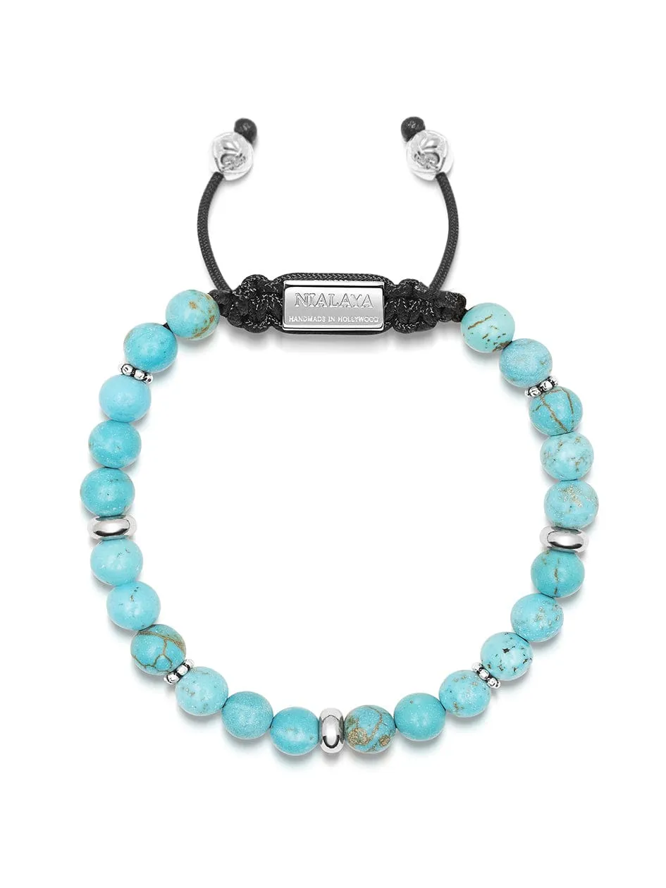 Men's Beaded Bracelet with Turquoise and Silver