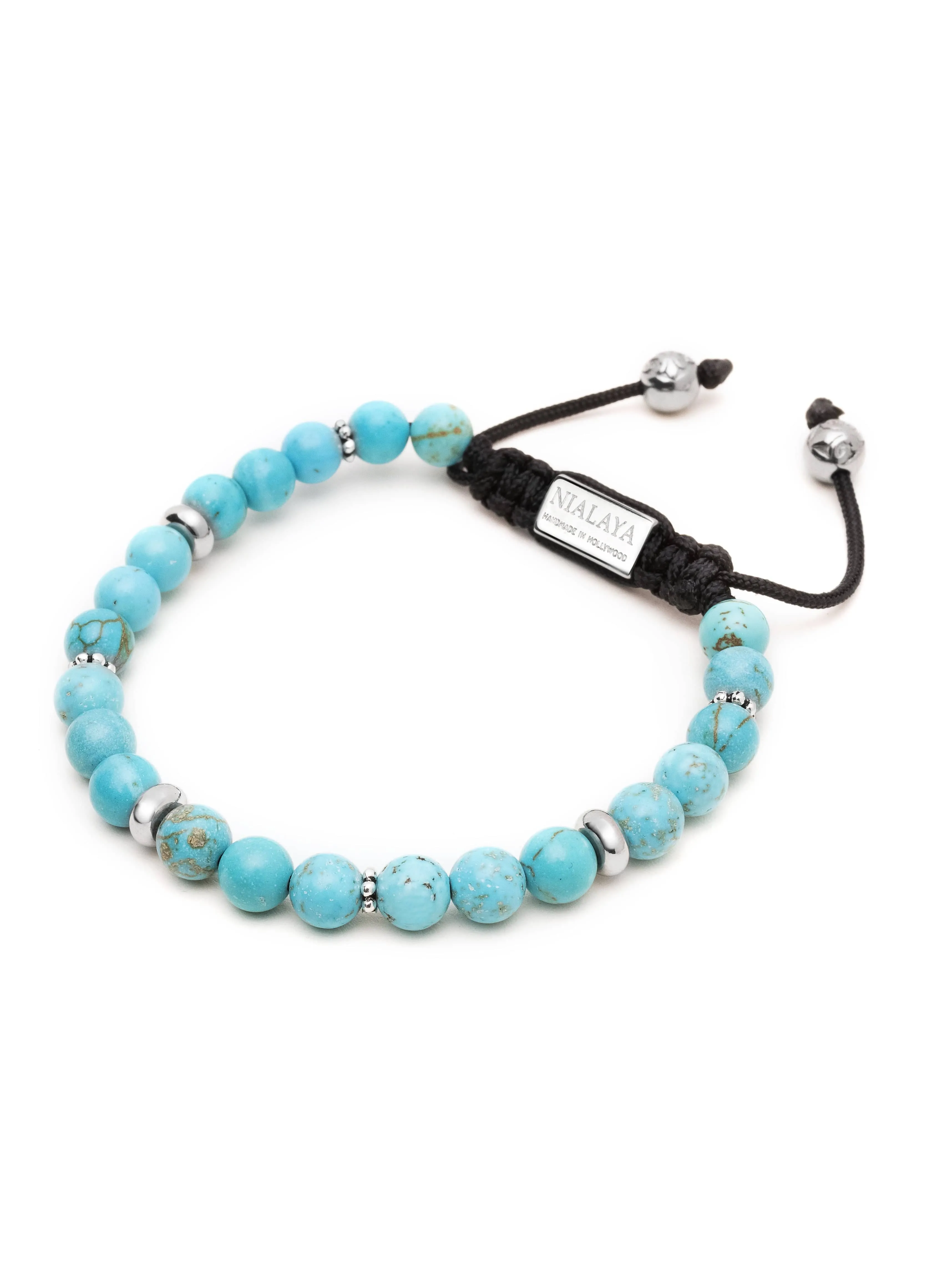 Men's Beaded Bracelet with Turquoise and Silver