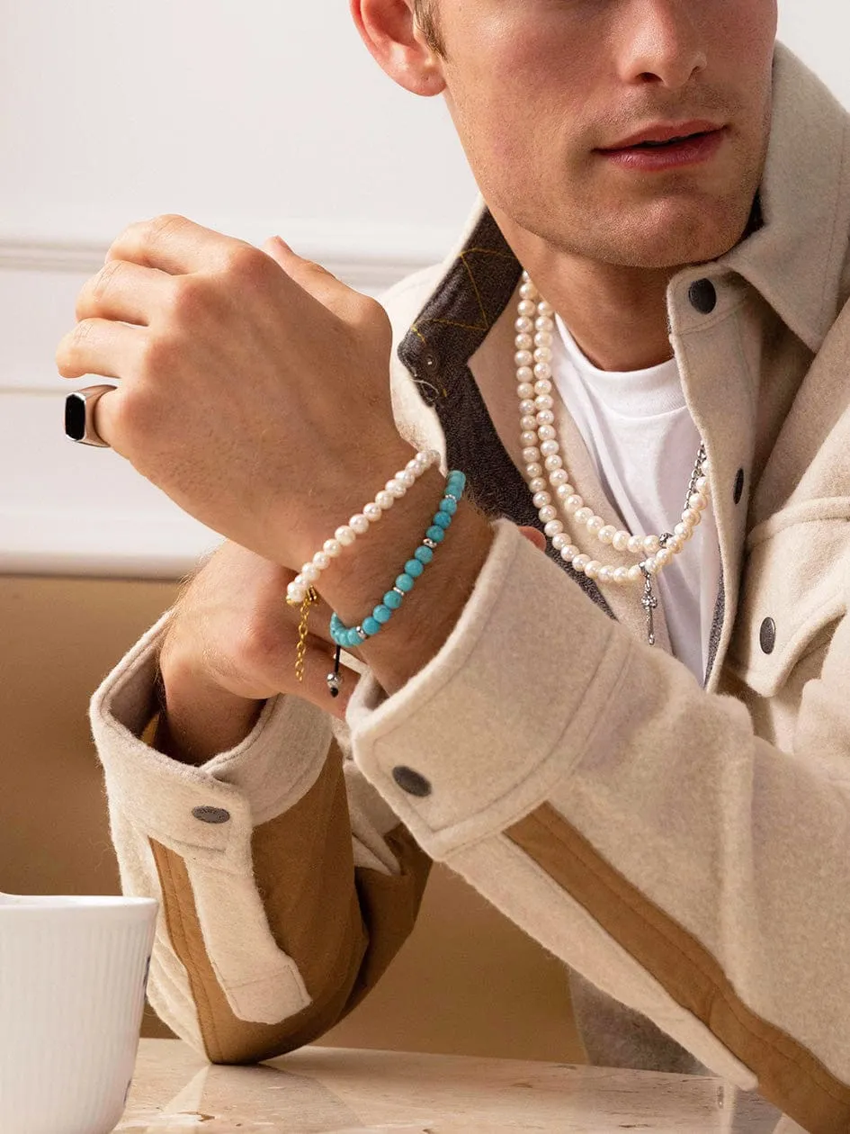 Men's Beaded Bracelet with Turquoise and Silver