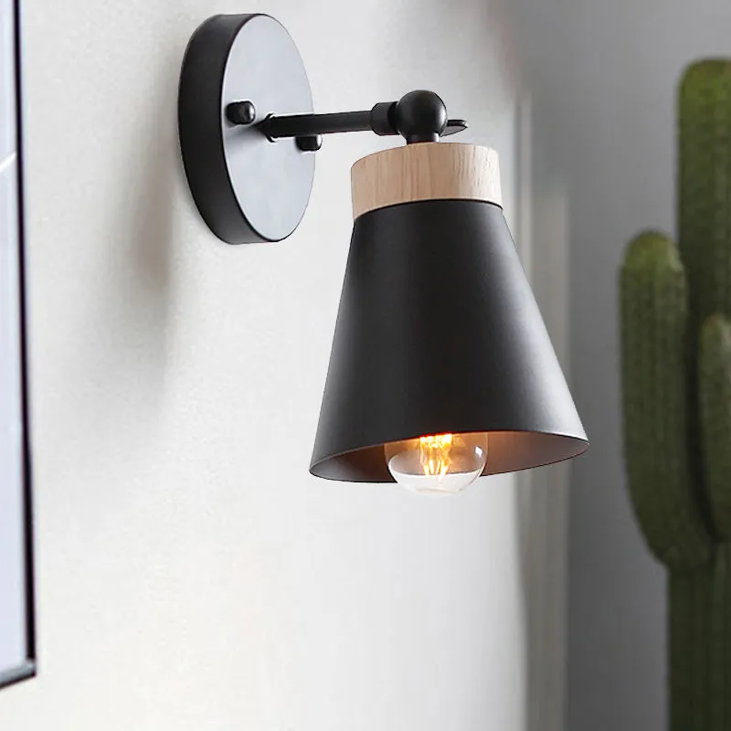 Modern Bedside Sconce with Adjustable Metallic Shade - Black/White Finish Wall Lamp