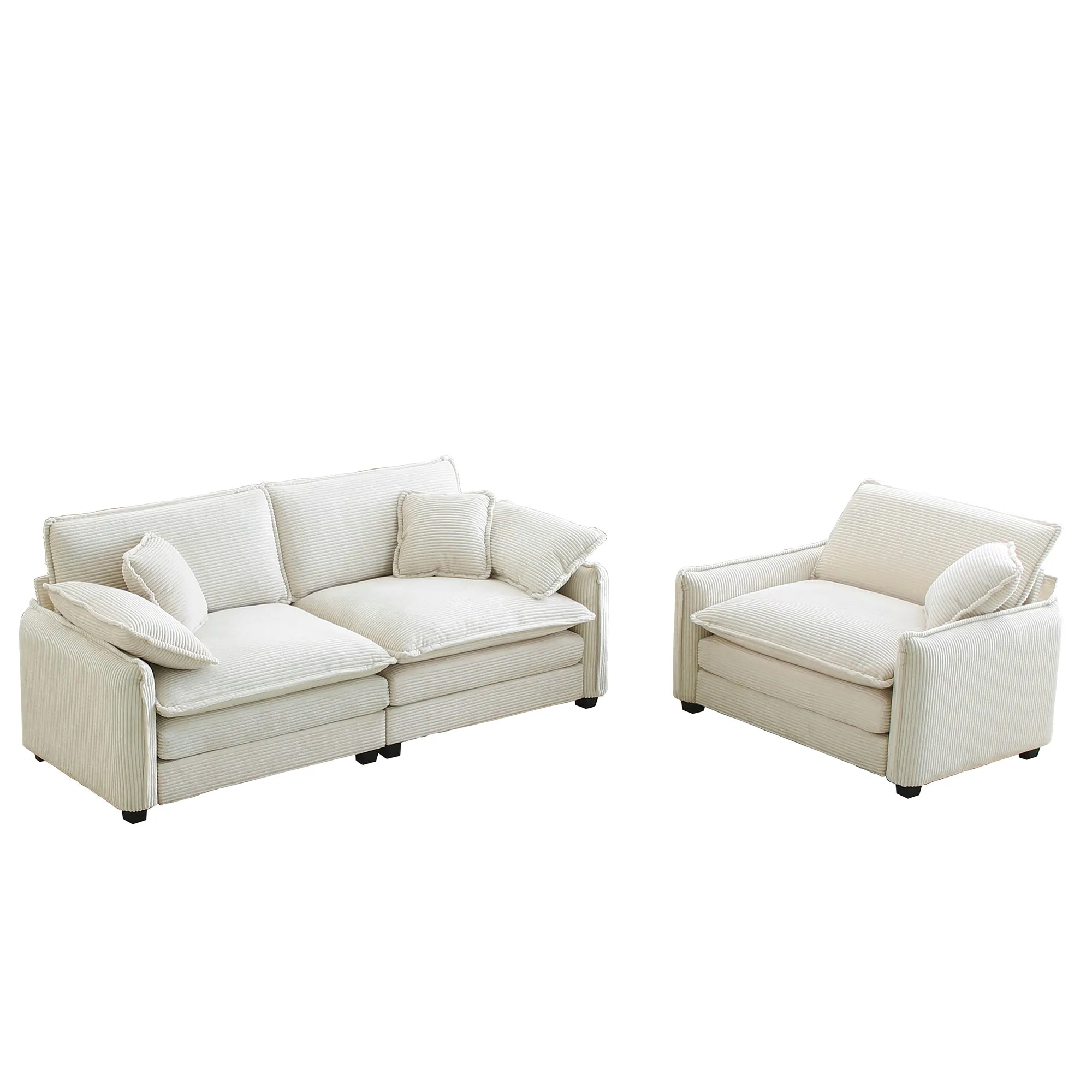 Modern Living Room Sofa Two Pieces Set, Suitable for Living room and Small Apartment , 2 Pieces Sofa Set Consists of a Single Seat Sofa and a 2-Seater Sofas, Beige Corduroy