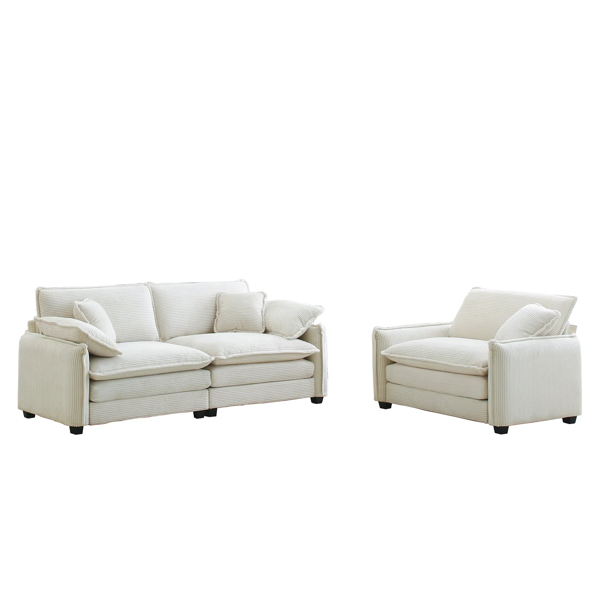 Modern Living Room Sofa Two Pieces Set, Suitable for Living room and Small Apartment , 2 Pieces Sofa Set Consists of a Single Seat Sofa and a 2-Seater Sofas, Beige Corduroy