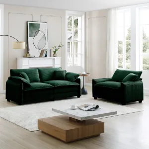 Modern Living Room Sofa Two Pieces Set, Suitable for Living room and Small Apartment , 2 Pieces Sofa Set Consists of a Single Seat Sofa and a 2-Seater Sofas,Green Corduroy