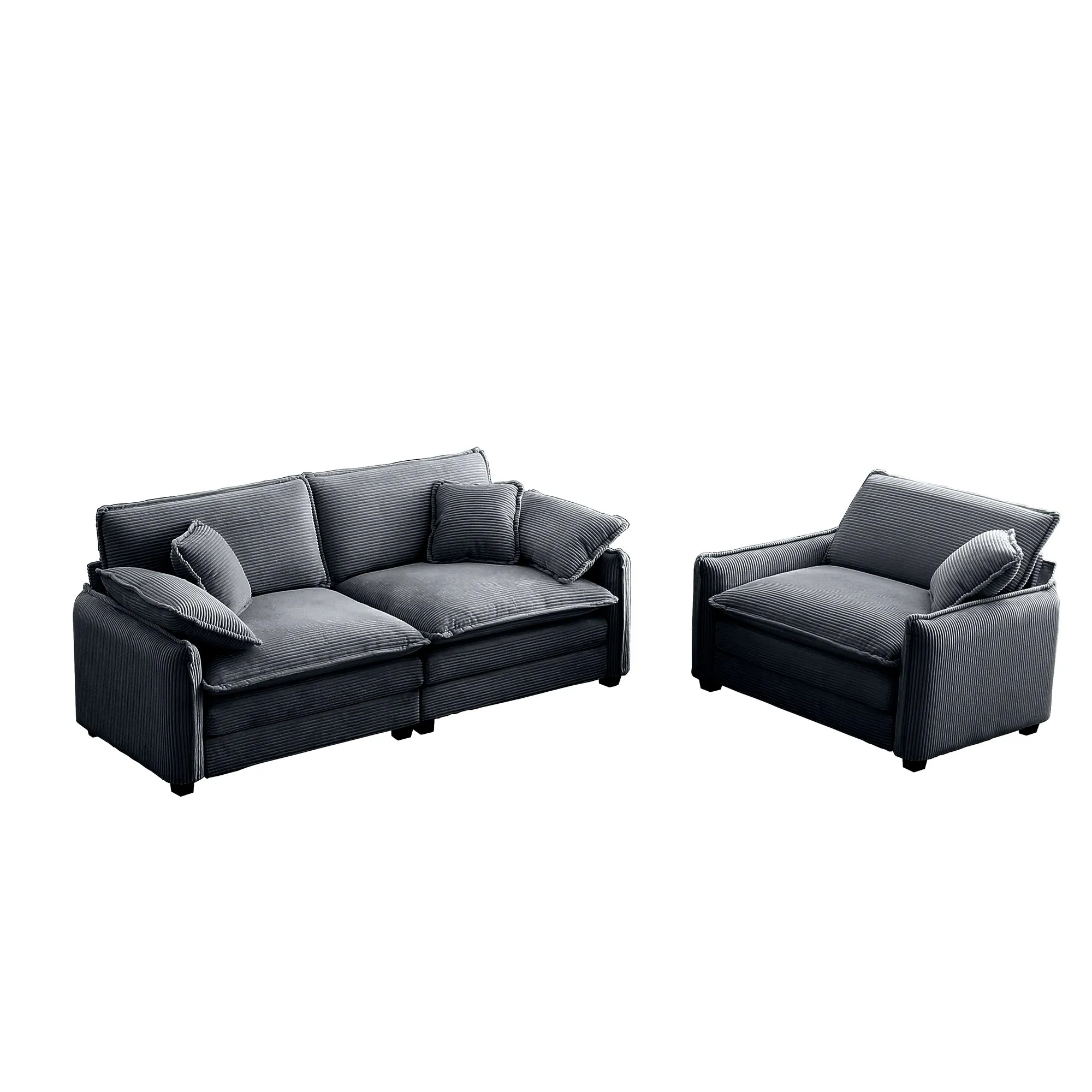 Modern Living Room Sofa Two Pieces Set, Suitable for Living room and Small Apartment , 2 Pieces Sofa Set Consists of a Single Seat Sofa and a 2-Seater Sofas,Grey Corduroy