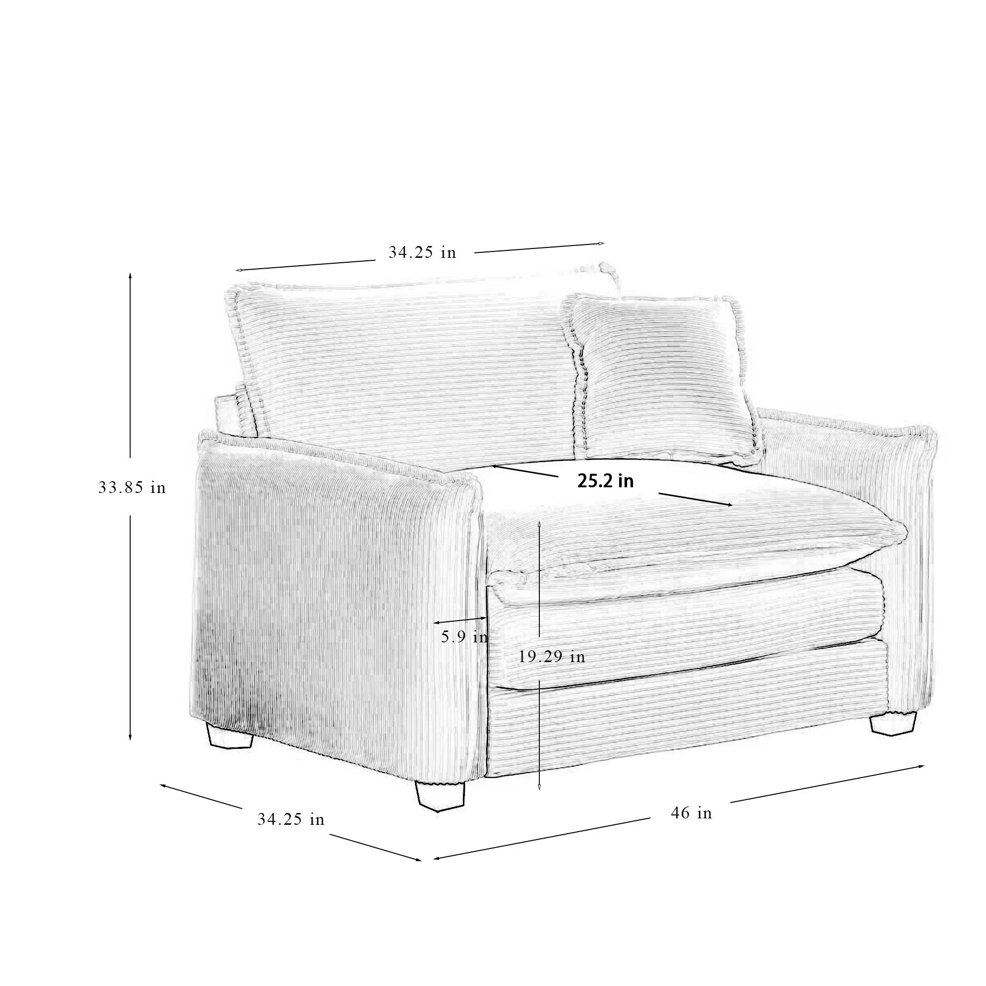 Modern Living Room Sofa Two Pieces Set, Suitable for Living room and Small Apartment , 2 Pieces Sofa Set Consists of a Single Seat Sofa and a 2-Seater Sofas,Grey Corduroy