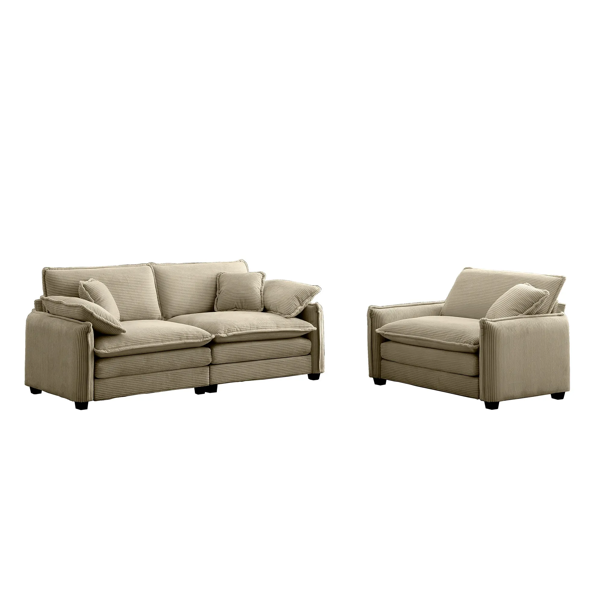 Modern Living Room Sofa Two Pieces Set, Suitable for Living room and Small Apartment , 2 Pieces Sofa Set Consists of a Single Seat Sofa and a 2-Seater Sofas,Tan Corduroy