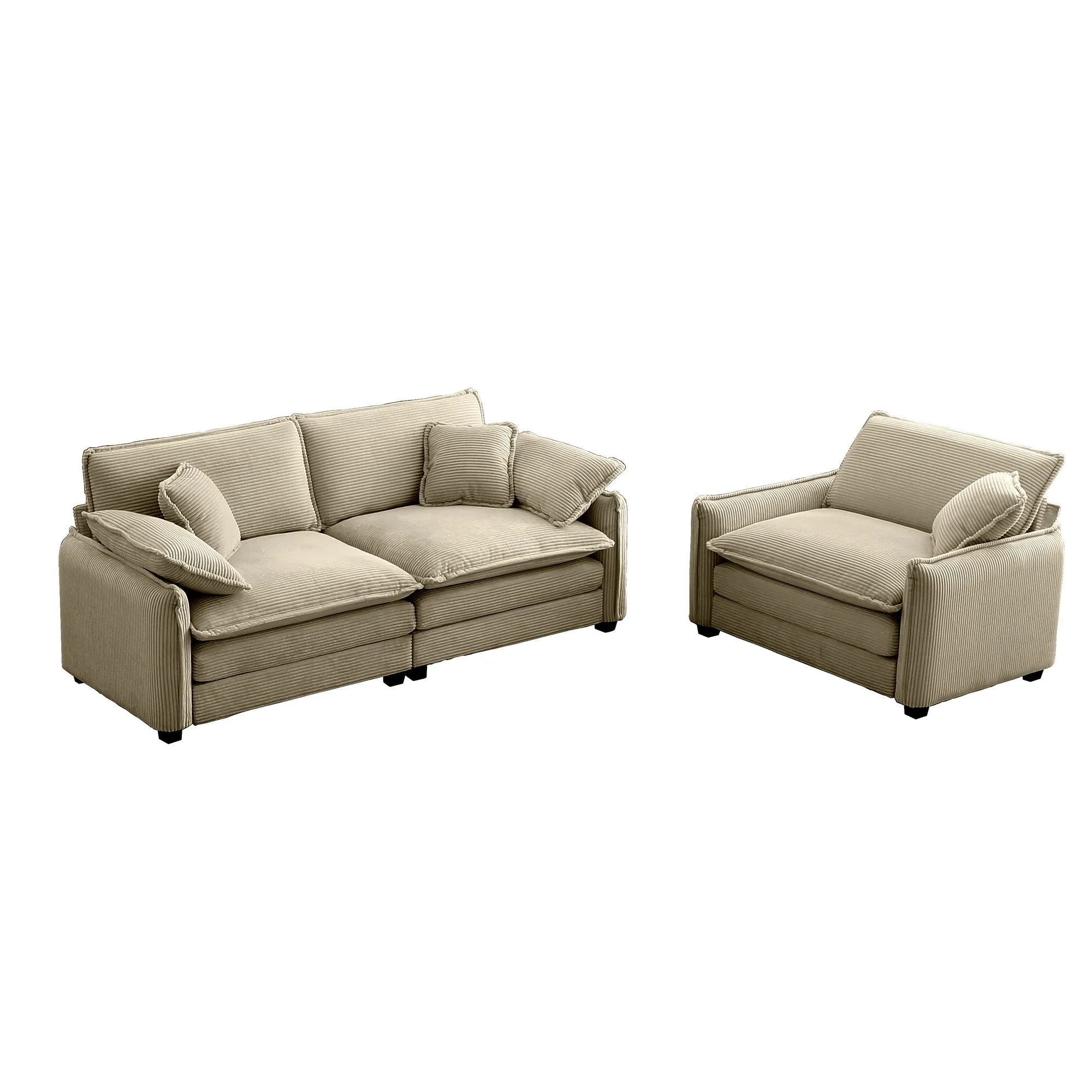 Modern Living Room Sofa Two Pieces Set, Suitable for Living room and Small Apartment , 2 Pieces Sofa Set Consists of a Single Seat Sofa and a 2-Seater Sofas,Tan Corduroy