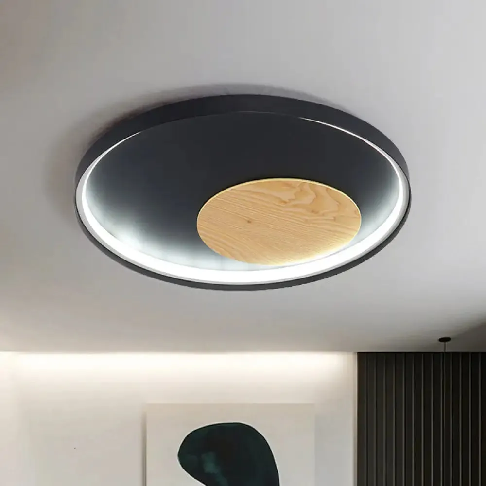 Modern Minimalist Disk Metal Ceiling Light Fixture - White/Black - LED Flush Mount - 12"/16"/19.5" Wide - Natural Light/Remote Control Dimming