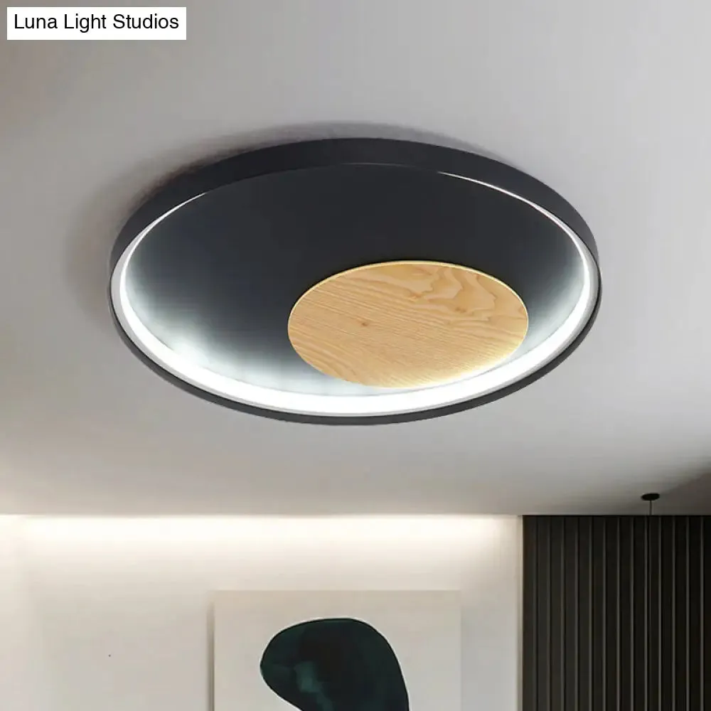 Modern Minimalist Disk Metal Ceiling Light Fixture - White/Black - LED Flush Mount - 12"/16"/19.5" Wide - Natural Light/Remote Control Dimming