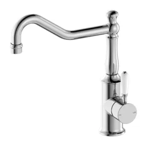 Nero York Kitchen Mixer Hook Spout With White Porcelain Lever Chrome