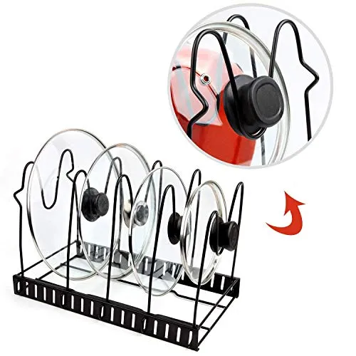 NILKANTH_SHOPPERS Metal Iron Adjustable Heavy Duty Multipurpose Pan and Pot Tawa Rack Holder Stand Shelf Organiser (Black, Medium)