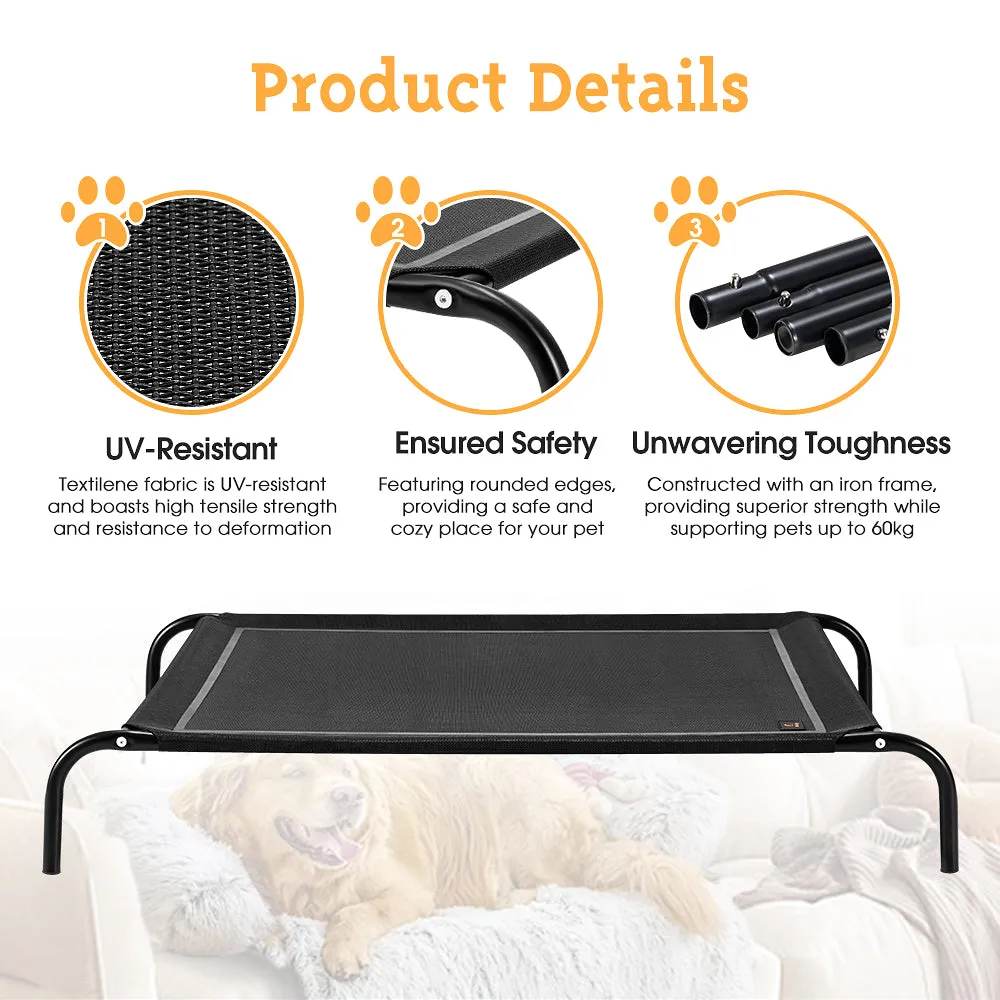 Petzly Cooling Elevated Pet Dog Bed for Large Dog Washable Breathable Mesh Black