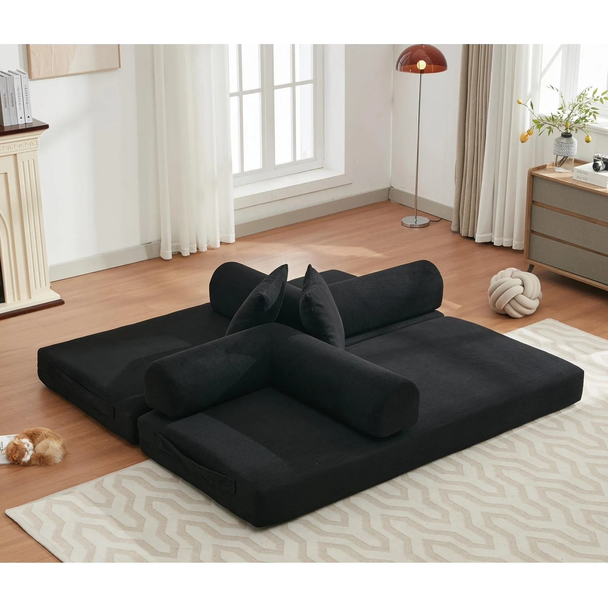 "4-in-1 Convertible Sleeper Sofa, 78.5'' Corduroy Foldable Sofa Bed with Pillows, No Assembly Required"