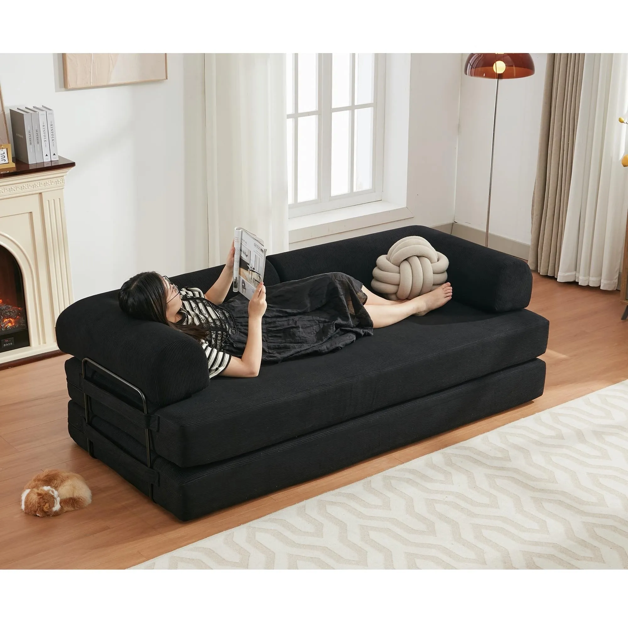 "4-in-1 Convertible Sleeper Sofa, 78.5'' Corduroy Foldable Sofa Bed with Pillows, No Assembly Required"