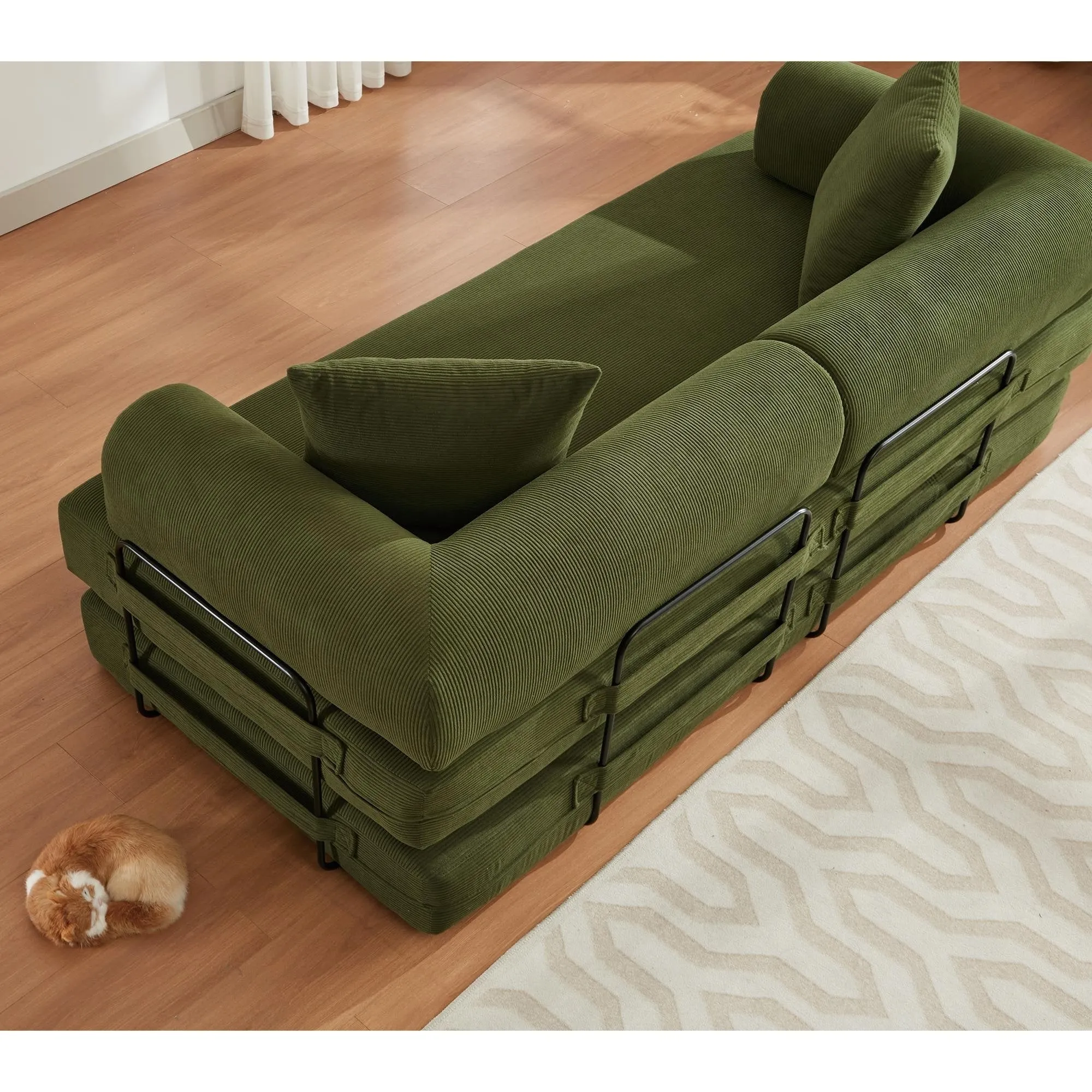 "4-in-1 Convertible Sleeper Sofa, 78.5'' Corduroy Foldable Sofa Bed with Pillows, No Assembly Required"