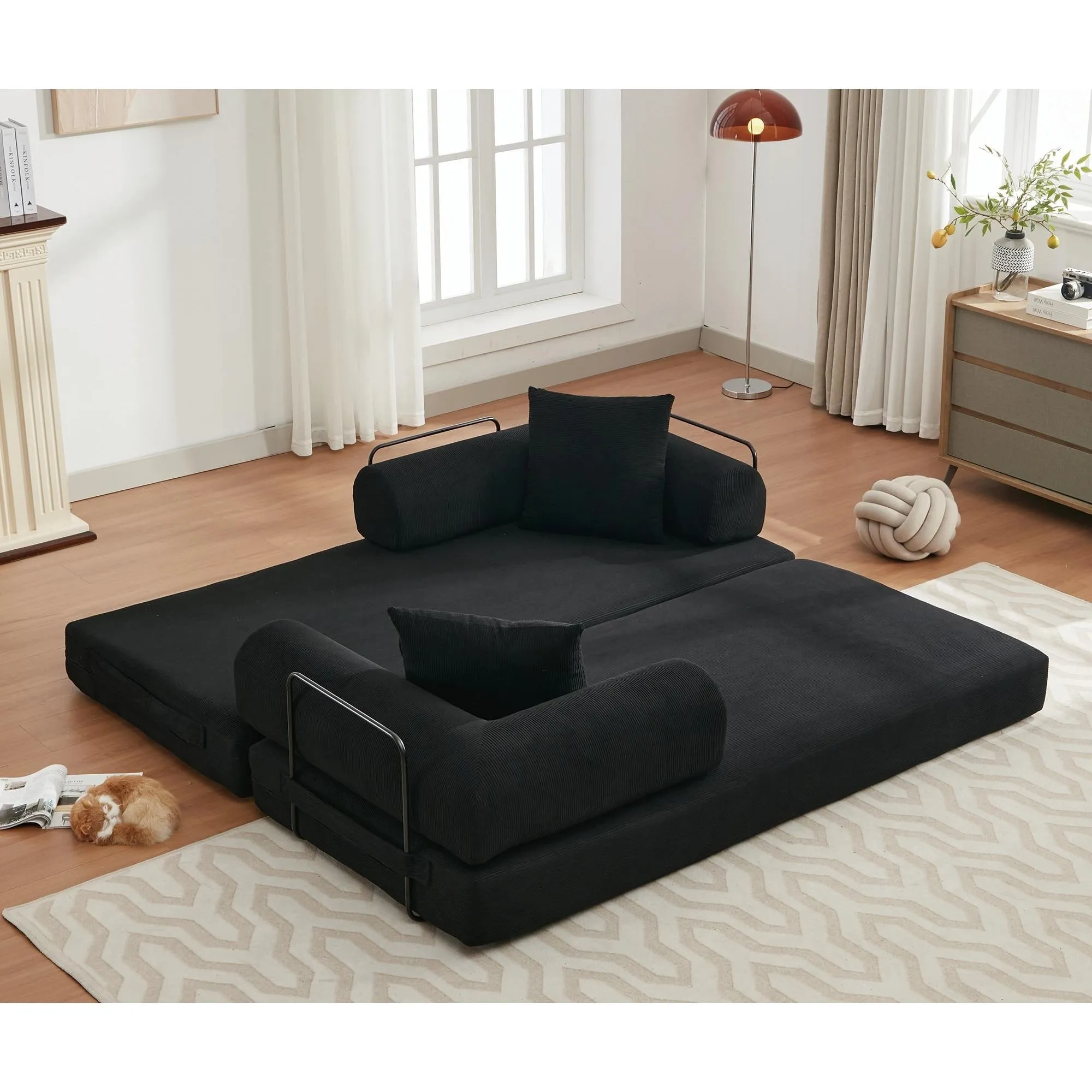 "4-in-1 Convertible Sleeper Sofa, 78.5'' Corduroy Foldable Sofa Bed with Pillows, No Assembly Required"