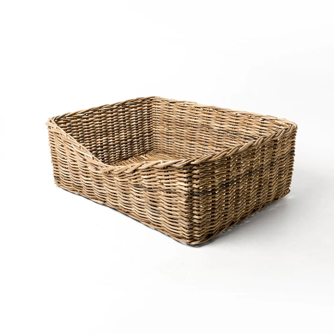 Rectangular Rattan Dog Basket - Greywash