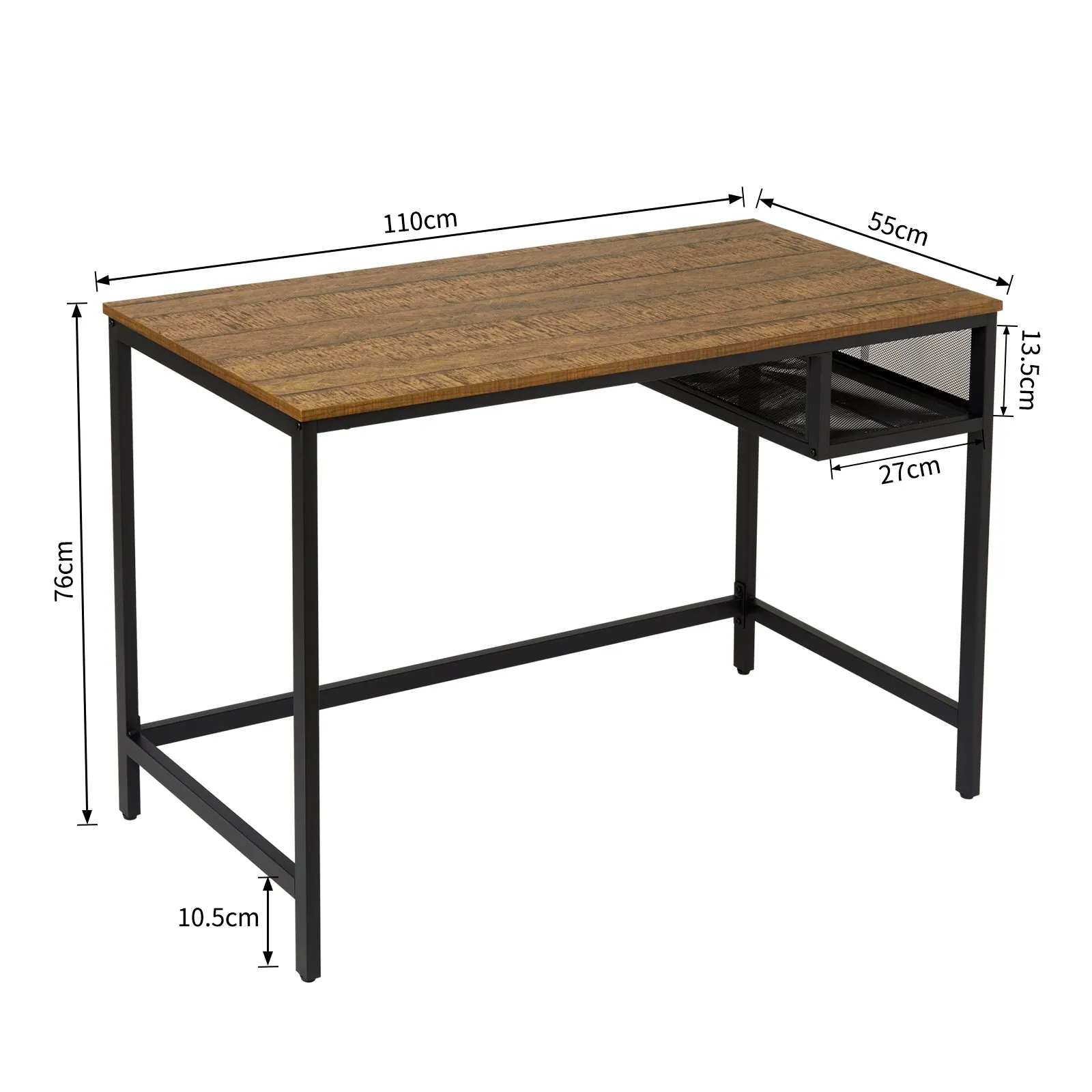 Retro Industrial Computer Table, Basic Type, with Storage Grid