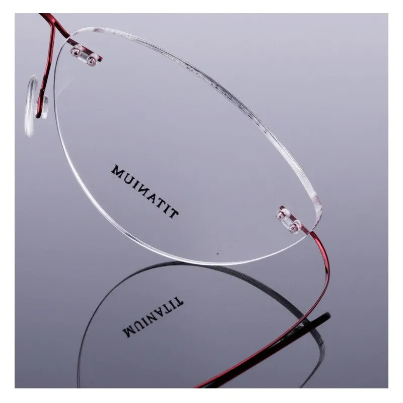 Reven Jate Unisex Rimless Oval Cat Eye Titanium Eyeglasses 20003