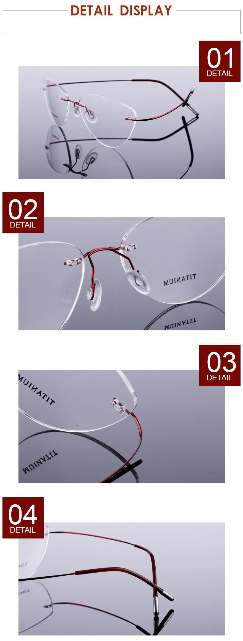 Reven Jate Unisex Rimless Oval Cat Eye Titanium Eyeglasses 20003