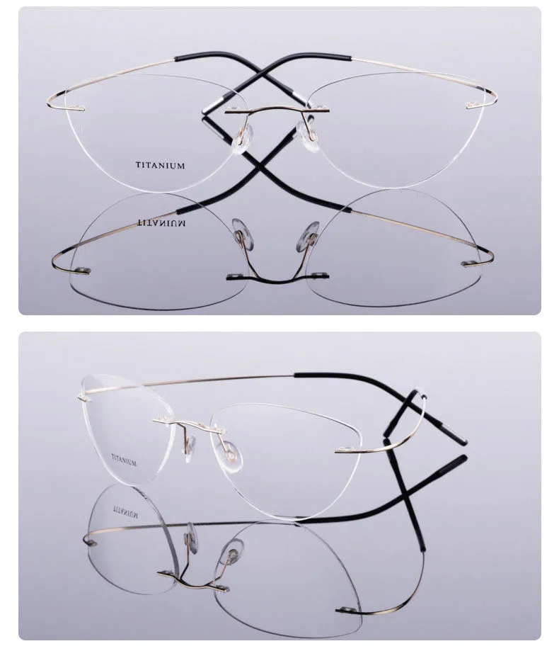 Reven Jate Unisex Rimless Oval Cat Eye Titanium Eyeglasses 20003