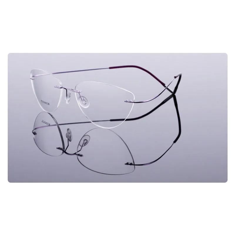 Reven Jate Unisex Rimless Oval Cat Eye Titanium Eyeglasses 20003