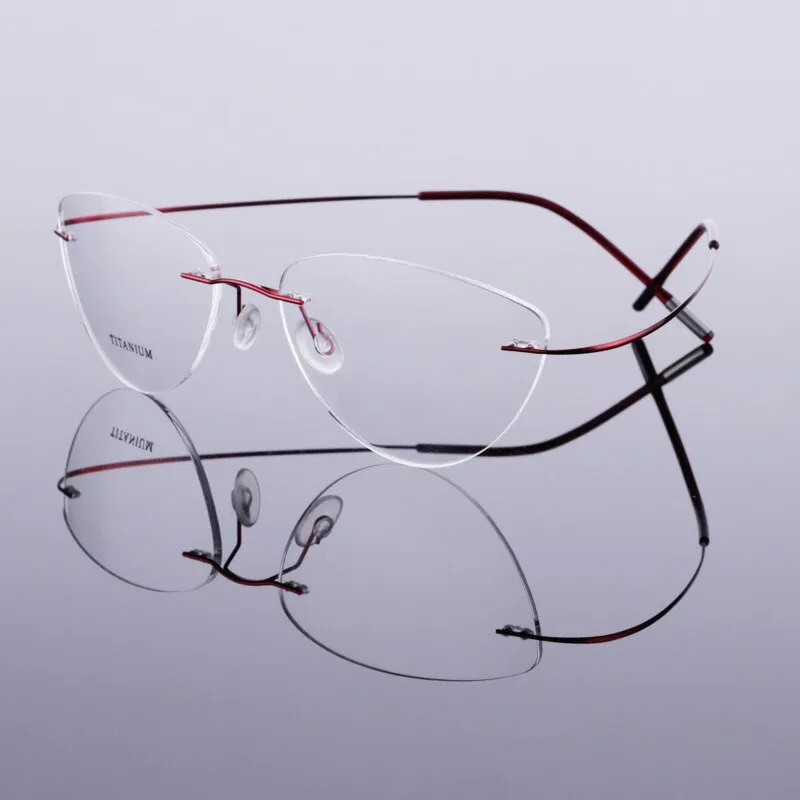 Reven Jate Unisex Rimless Oval Cat Eye Titanium Eyeglasses 20003