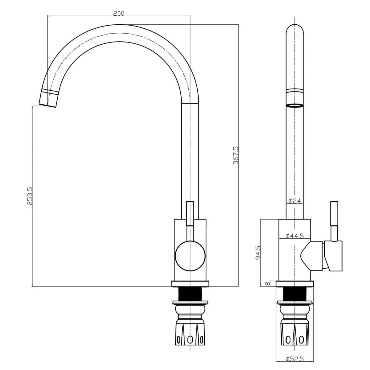 Scudo Core Kitchen Tap with Lever Handle in Matt Black