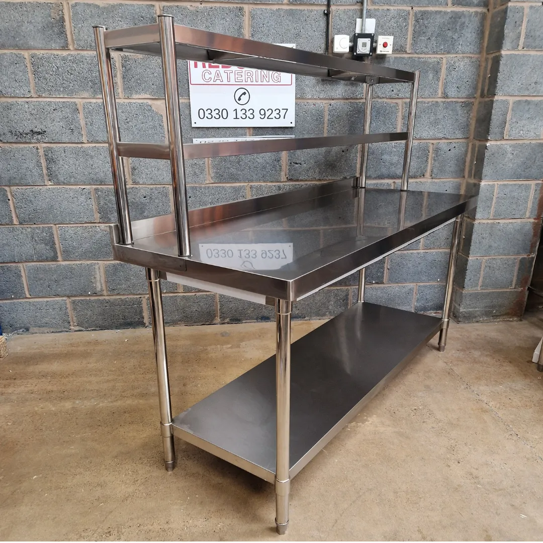 Stainless Steel Wall Prep table - 1800x600x900mm (WxDxH) With Double Chefs Gantry