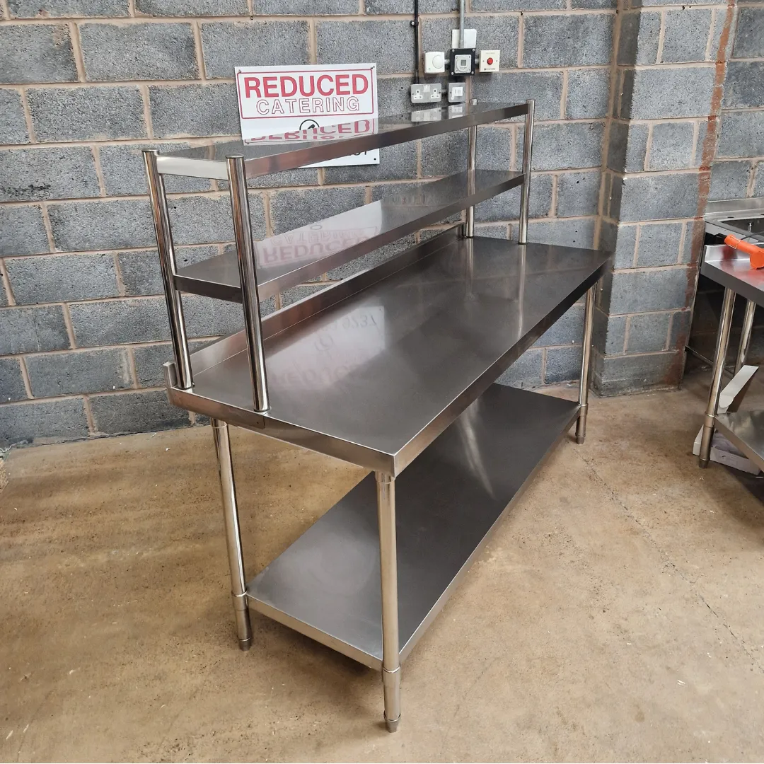 Stainless Steel Wall Prep table - 1800x700x900mm (WxDxH) With Double Chefs Gantry