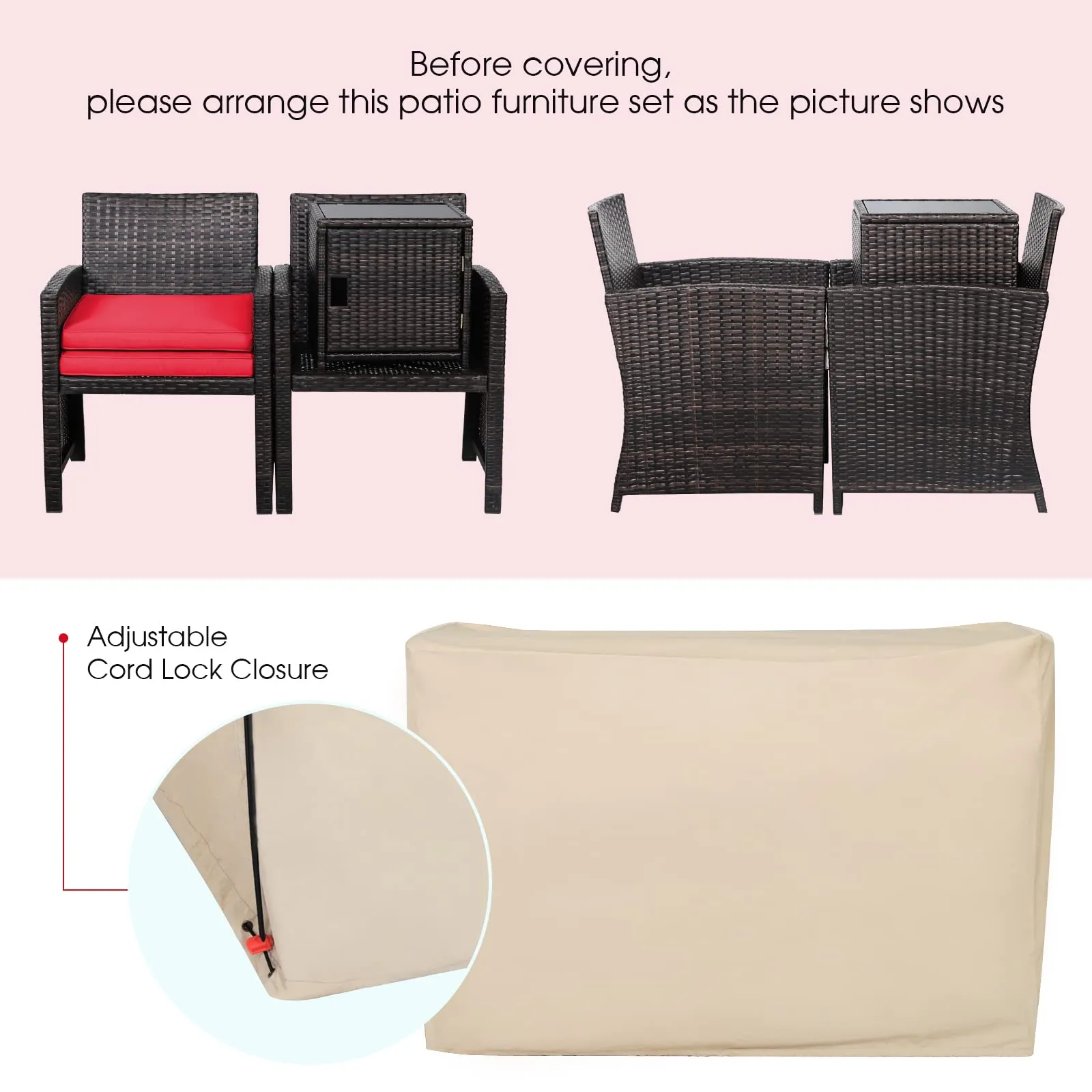 Tangkula 3 Pieces Outdoor PE Wicker Bistro Set with Waterproof Cover