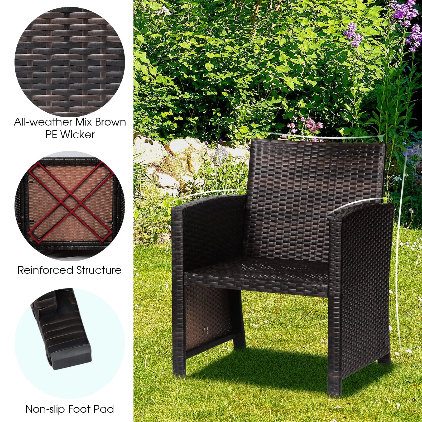 Tangkula 3 Pieces Outdoor PE Wicker Bistro Set with Waterproof Cover