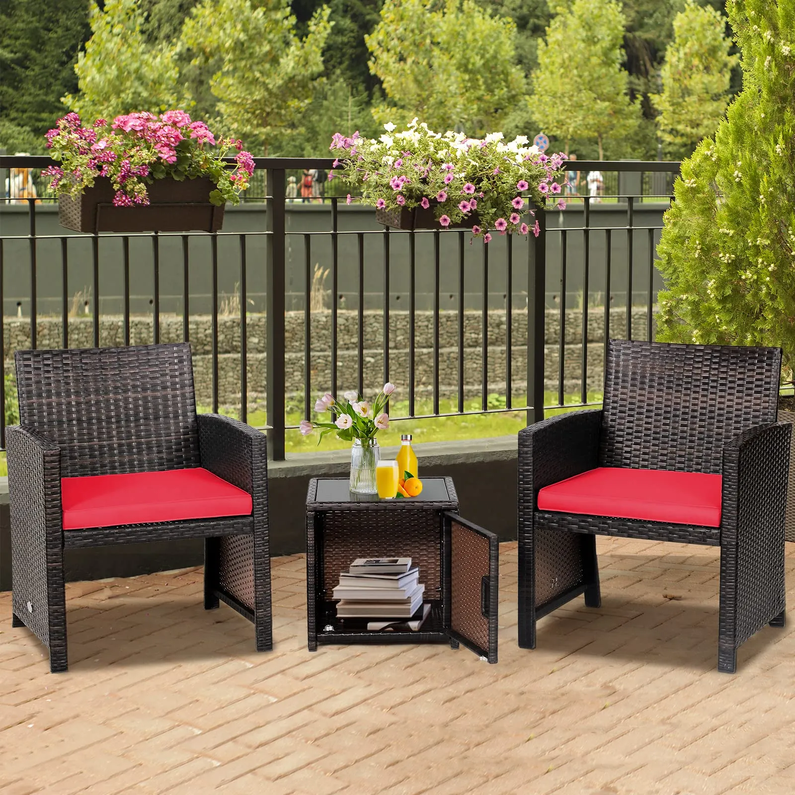 Tangkula 3 Pieces Outdoor PE Wicker Bistro Set with Waterproof Cover