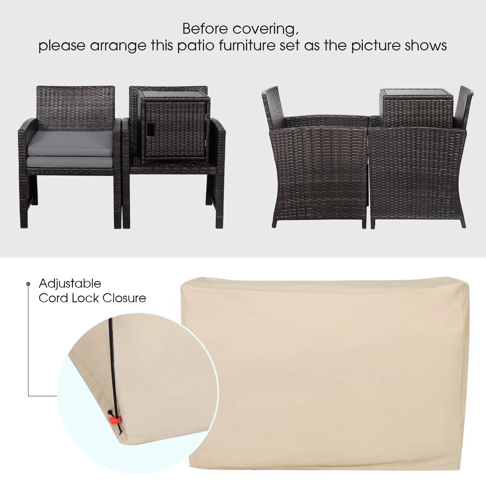 Tangkula 3 Pieces Outdoor PE Wicker Bistro Set with Waterproof Cover