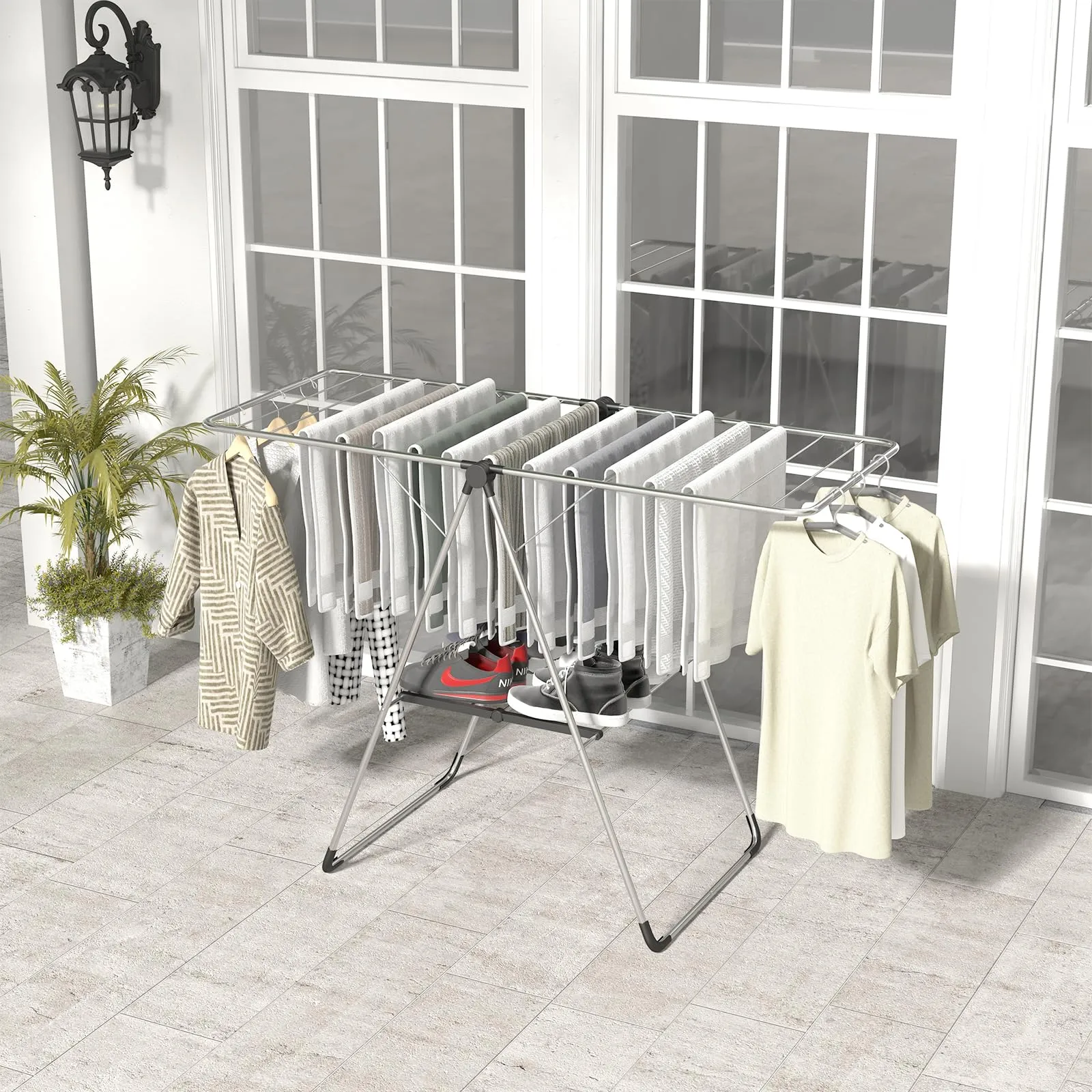 Tangkula Collapsible Clothes Drying Rack, 2-Level Folding Aluminum Drying Rack