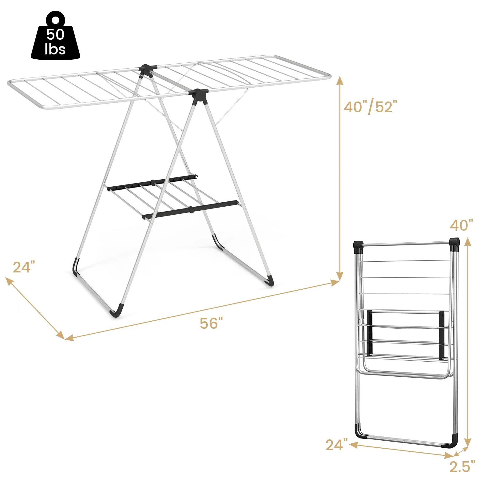 Tangkula Collapsible Clothes Drying Rack, 2-Level Folding Aluminum Drying Rack