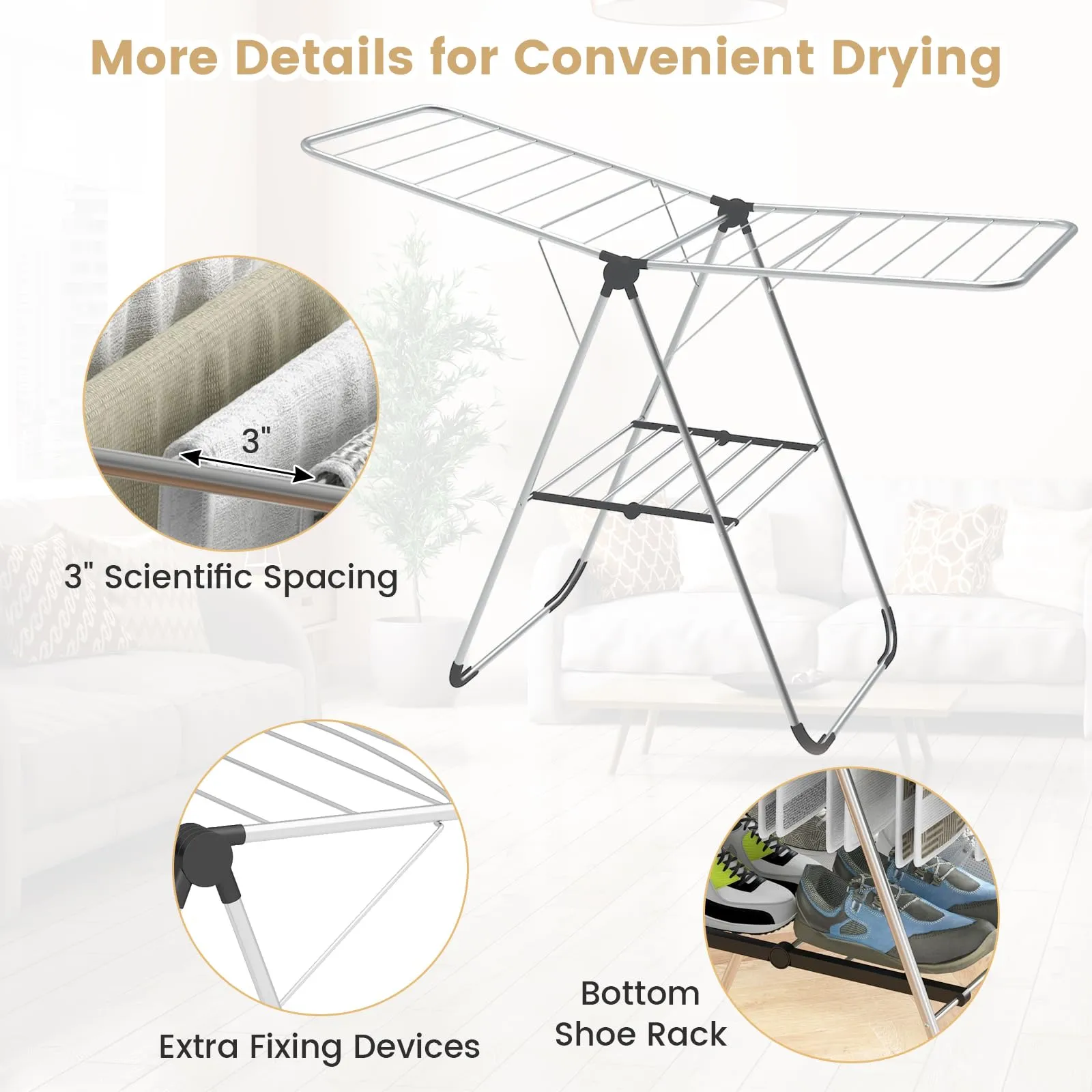 Tangkula Collapsible Clothes Drying Rack, 2-Level Folding Aluminum Drying Rack