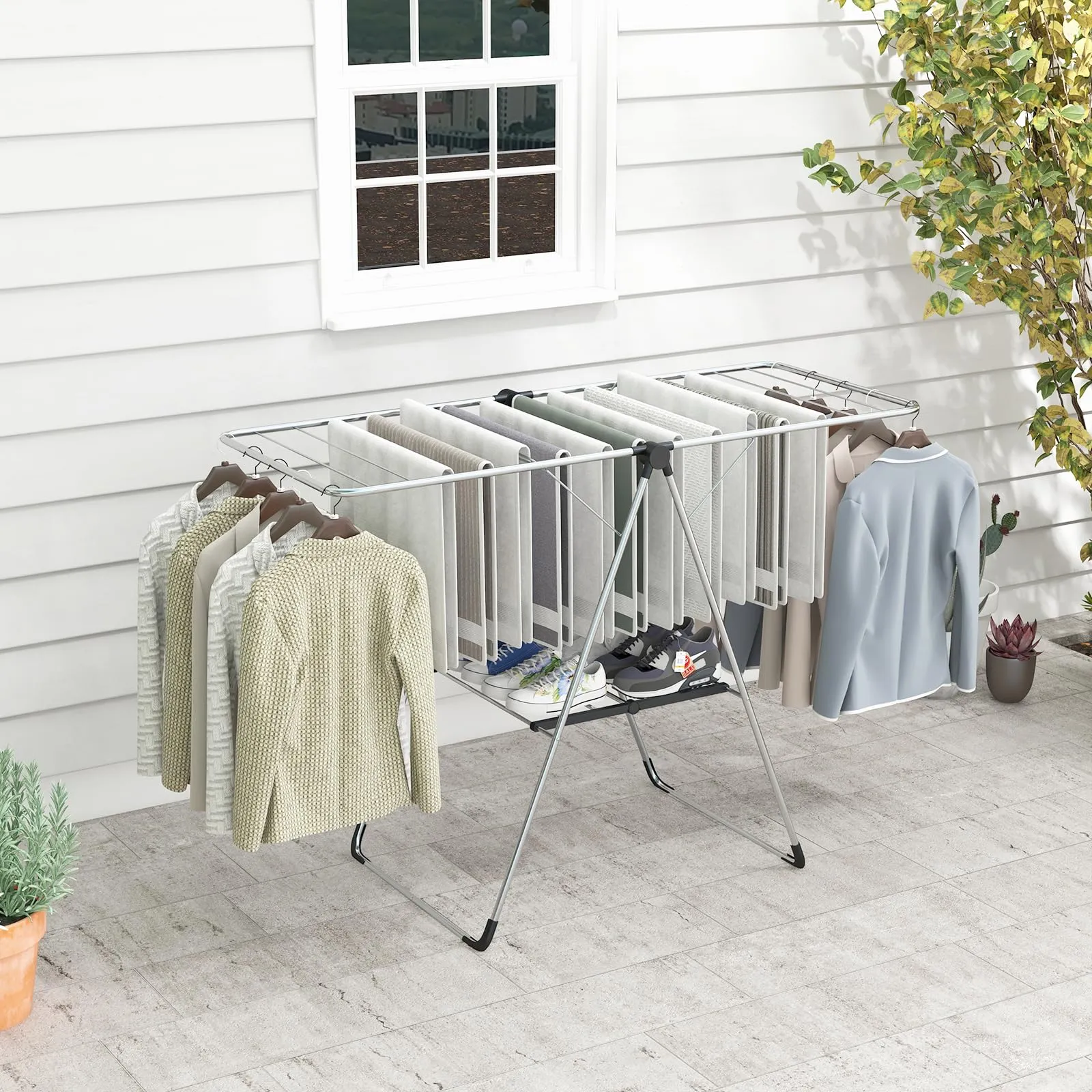 Tangkula Collapsible Clothes Drying Rack, 2-Level Folding Aluminum Drying Rack