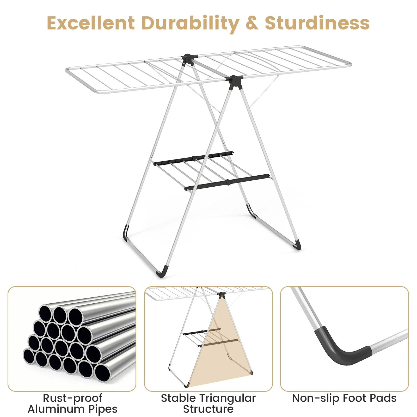 Tangkula Collapsible Clothes Drying Rack, 2-Level Folding Aluminum Drying Rack