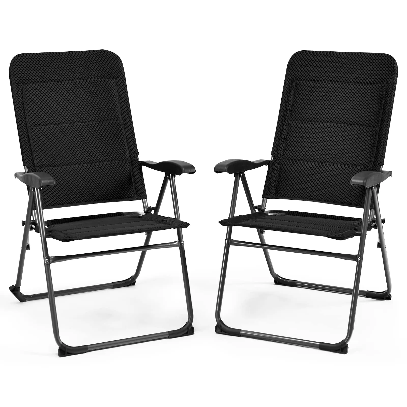 Tangkula Patio Chairs Set of 2, Folding Patio Dining Chairs with 7 Adjustable Backrest Positions