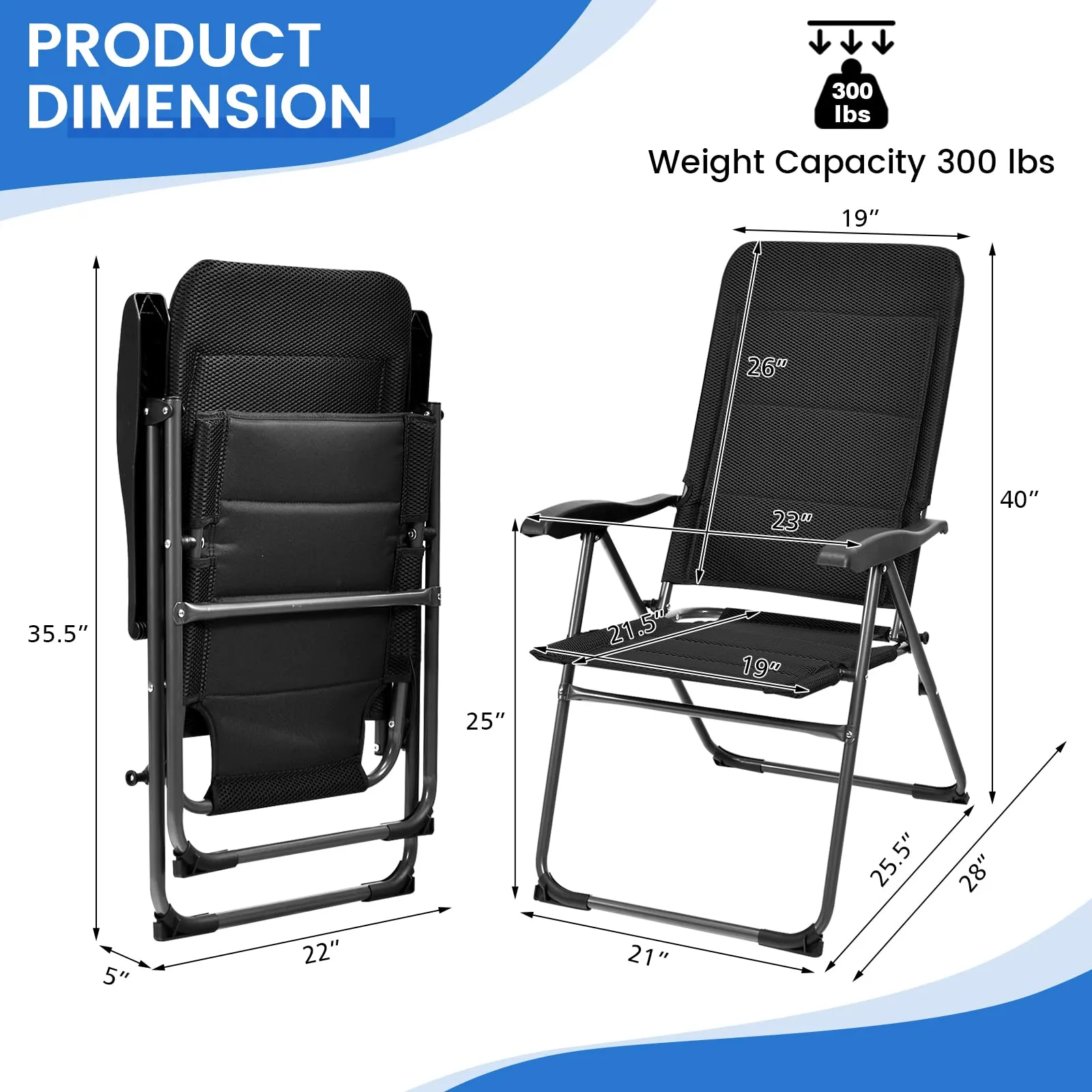 Tangkula Patio Chairs Set of 2, Folding Patio Dining Chairs with 7 Adjustable Backrest Positions