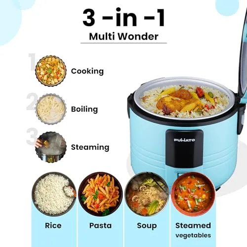 The Better Home FUMATO Rice Cooker 1.5L 500W | 3-in-1 Electric Cooker, Boiler & Steamer | Aluminum Pot, Keep Warm Function, Cool Touch Body, Includes Measuring Cup | 1 Year Warranty (Misty Blue)