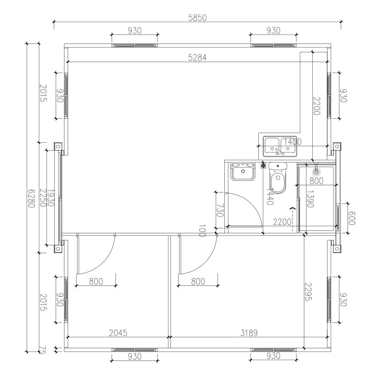 TMG Industrial 20’ Expandable Container House, 2 Bedrooms, Living Room, Bathroom, Kitchen Cabinets, Plumbing Ready, TMG-SCE20