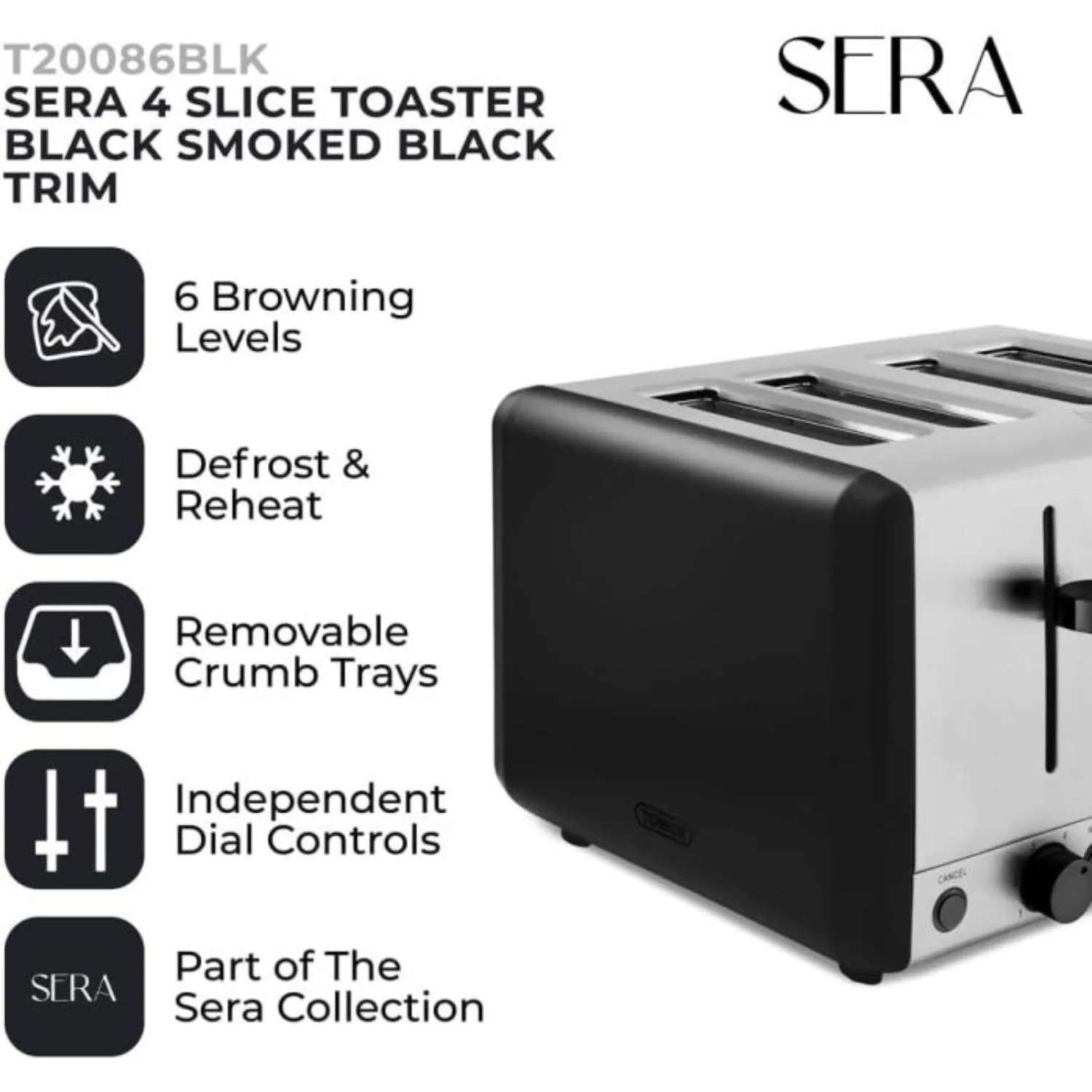 Tower Sera Four Slice Toaster - Black