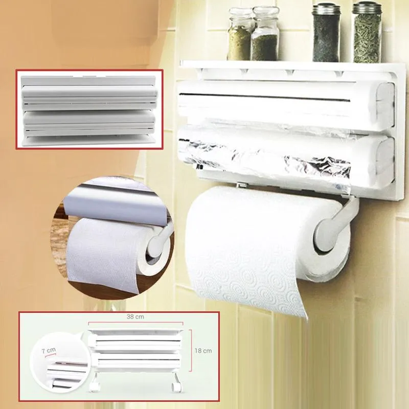 Triple Paper Dispenser Cling Film Wrap Aluminum Foil & Kitchen Roll - White