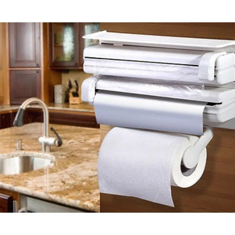 Triple Paper Dispenser Cling Film Wrap Aluminum Foil & Kitchen Roll - White