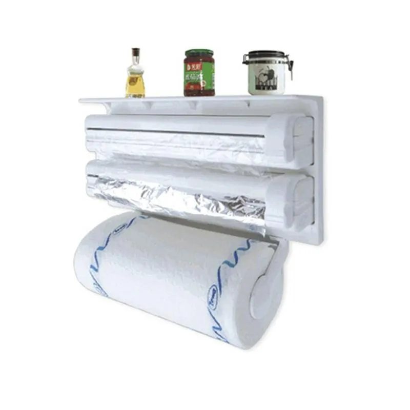 Triple Paper Dispenser Cling Film Wrap Aluminum Foil & Kitchen Roll - White