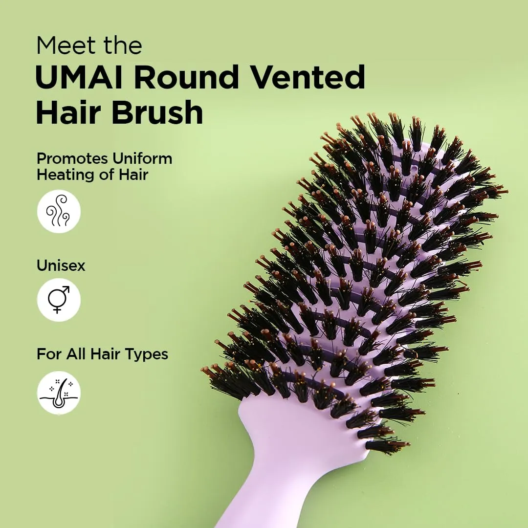 UMAI Round Vented Hair Brush | Purple | Pain Free Detangling Comb For Men and Women Quick Drying | Hair Brush for Women - 1 Pack