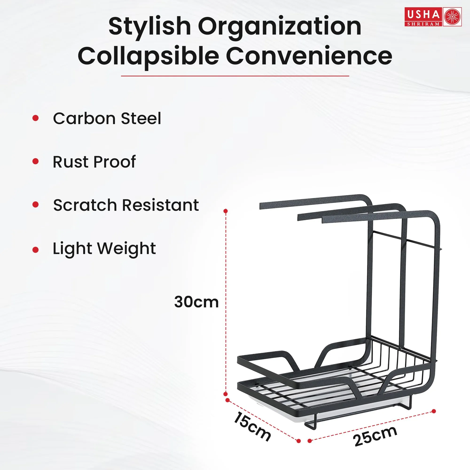 USHA SHRIRAM Carbon Steel Bathroom Organiser Stand | Kitchen Sink Organiser | Kitchen Organiser Space Saver | Kitchen Bothroom Towel Holder | Psoap Holder For Kitchen Sink | Black