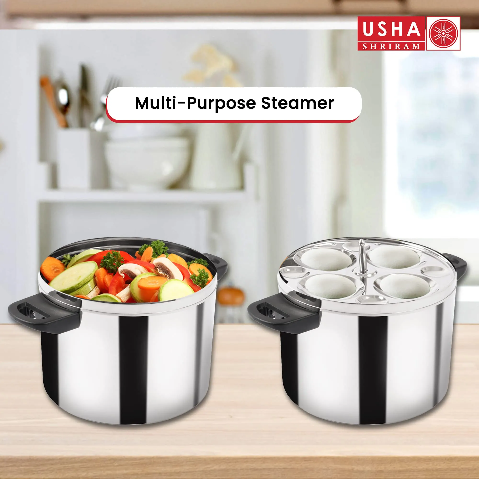 USHA SHRIRAM Stainless Steel Idli Cooker | 4 plates | 20 Big Idlis | Triangle Shape Idlys | Induction & Gas Base | Idly Maker with Stand | Steel Steamer For Cooking | Steamer For Vegetables Cooking